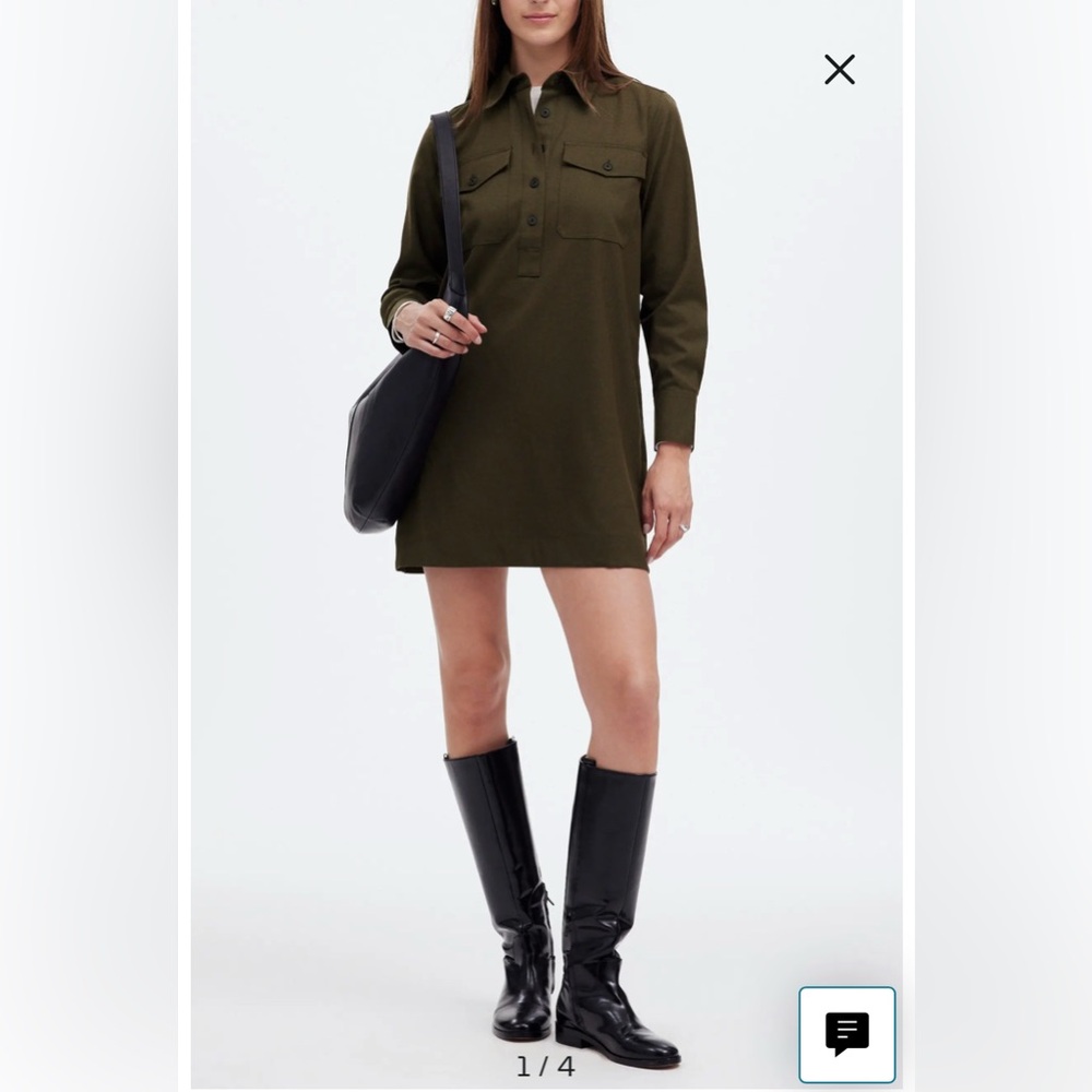 Madewell Dark Green Long Sleeve Shirt Dress